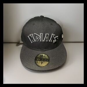 Cleveland Indians Sz 7 New era 59fifty All Black All Wool Cap